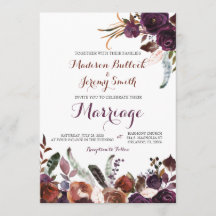 Plum and Copper Watercolor Floral Wedding Invite