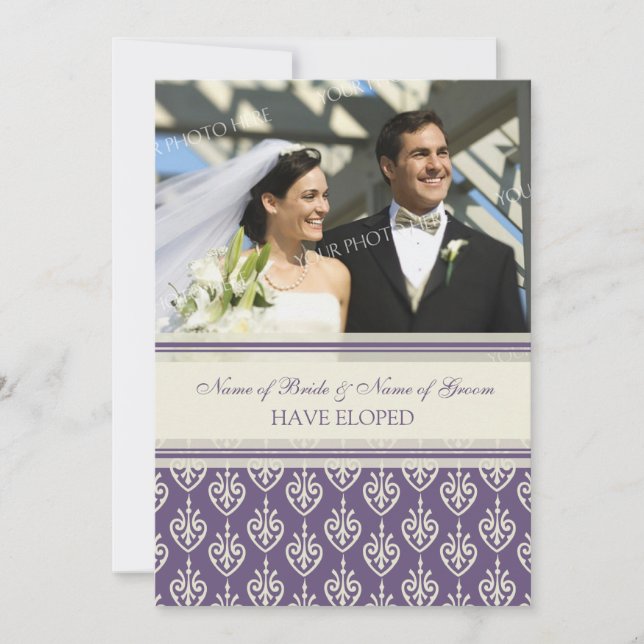 Plum and Cream Photo Elopement Announcement Cards (Front)
