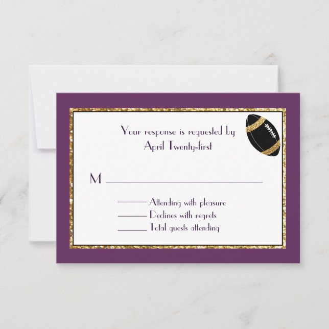 Plum and Faux Glitter Wedding RSVP Card (Front)