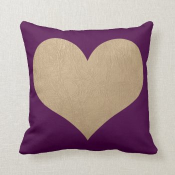Plum And Faux Gold Leather Heart Throw Pillow by OakStreetPress at Zazzle