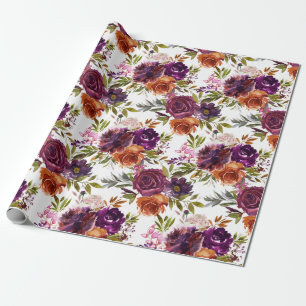 Plum and Ginger Floral Pattern Wrapping Paper