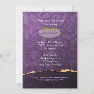 Plum and Gold Damask Rehearsal Dinner Invitation