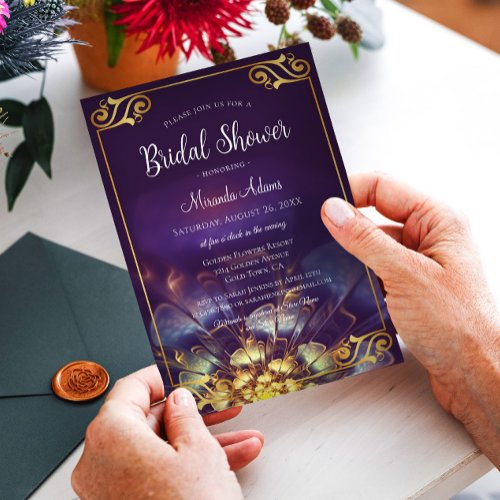 Plum and Gold Floral Boho Bridal Shower Invitation