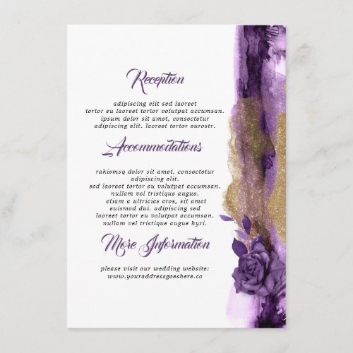 Plum and Gold Floral Wedding Information Guest Enclosure Card