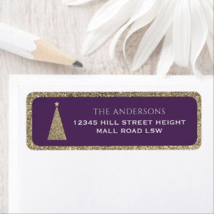 Plum and Gold Glitter Elegant Christmas Tree Label