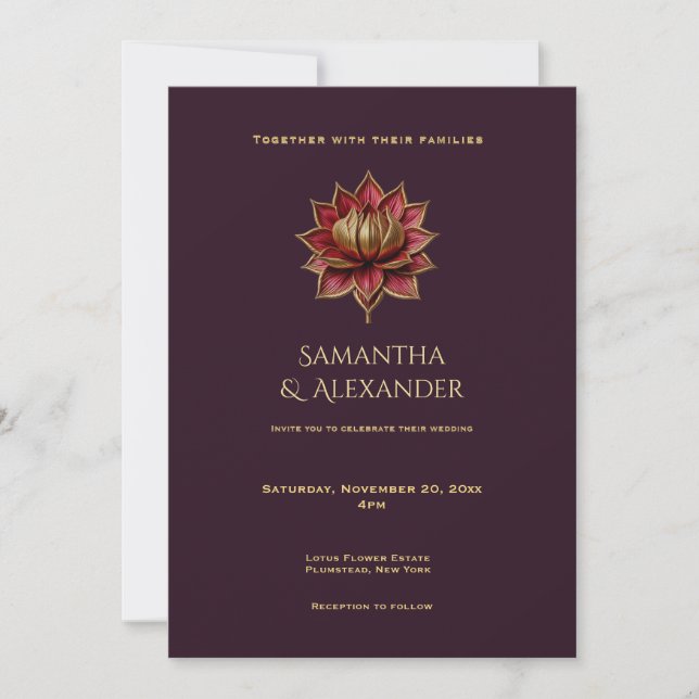 Plum and Gold Gothic Wedding Invitation 5x7 (Front)