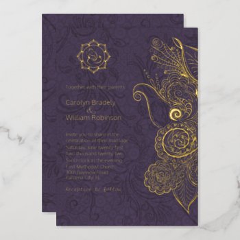 Plum And Gold Mandala And Ganesha Wedding Foil  Foil Invitation by Myweddingday at Zazzle