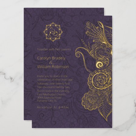 Plum And Gold Mandala And Ganesha Wedding Foil  Foil Invitation