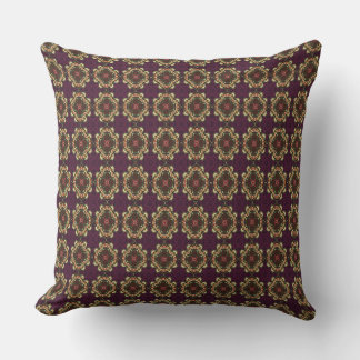 Plum And Gold Retro Motif Throw Pillow