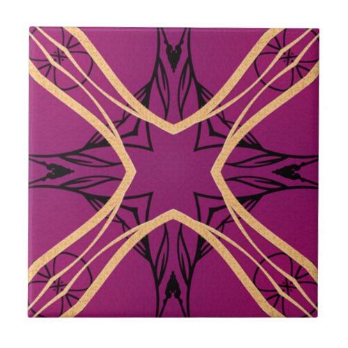 Plum and Gold with Black Detail Luxe Diamonds Apro Ceramic Tile