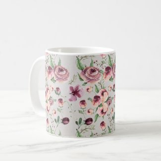 Plum and Mauve Rose Contemporary Floral Coffee Mug