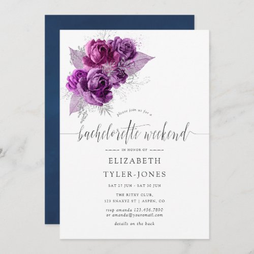 Plum and Navy Floral Bachelorette Weekend Invite