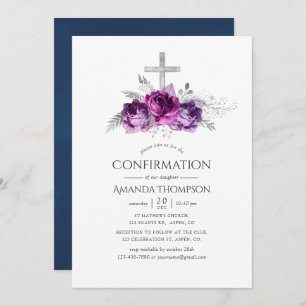 Plum and Navy Floral Confirmation Invitation