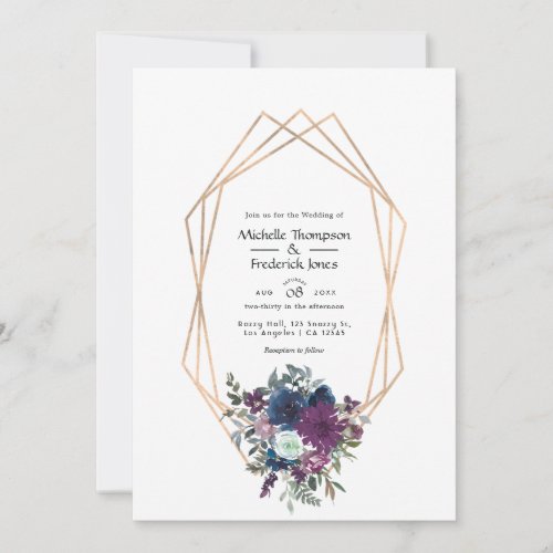Plum and Navy Floral Wedding Invitation