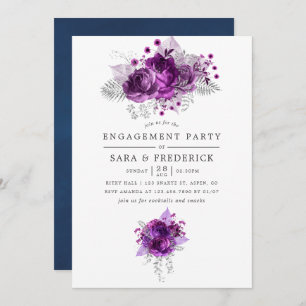 Plum and Navy Watercolor Floral Engagement Party Invitation