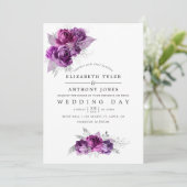 Plum and Navy Watercolor Floral Wedding Invitation (Standing Front)