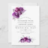 Plum and Navy Watercolor Floral Wedding Invitation (Front)