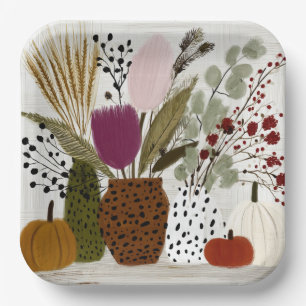 Plum and Olive Leopard Spotted Vases Paper Plates
