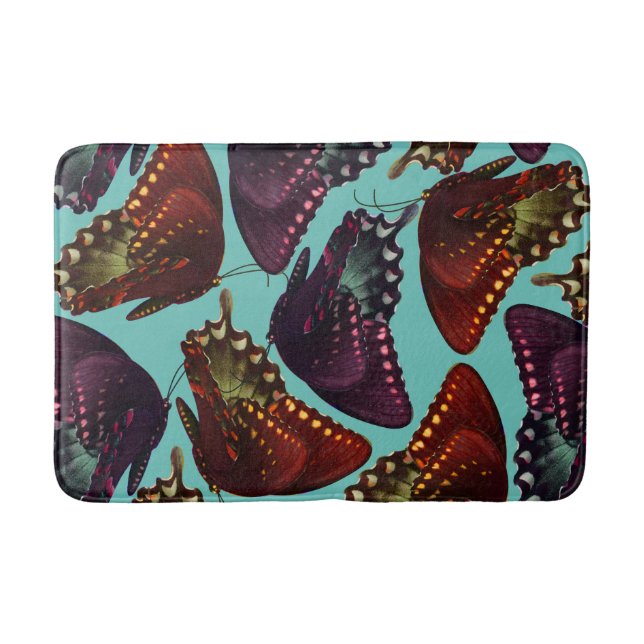 Plum and Orange Butterflies Swarming Bathroom Mat (Front)