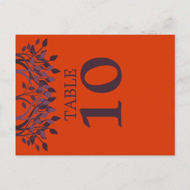 Plum and Orange Leaves Table Number Cards (Front)