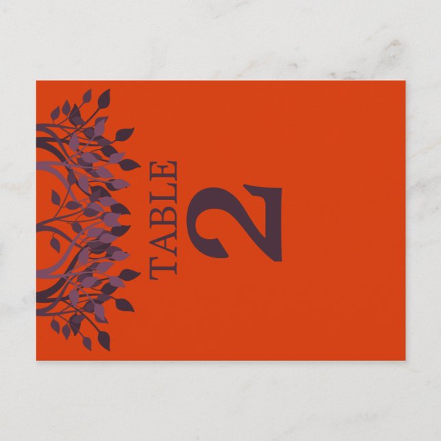 Plum and Orange Leaves Table Number Cards 2 (Front)