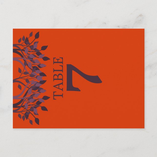 Plum and Orange Leaves Table Number Cards 7 (Front)