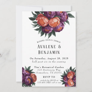 Plum and Orange Paint Peony Wedding Couples Shower Invitation