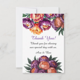 Plum and Orange Paint Peony Wedding Thank You Card