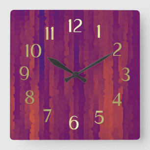 Plum and Orange Techno Streaks Square Wall Clock