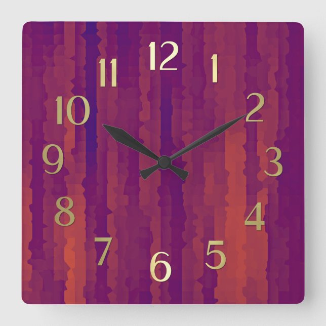 Plum and Orange Techno Streaks Square Wall Clock (Front)
