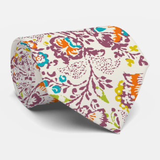 Plum and Orange Vintage Floral Wedding Tie