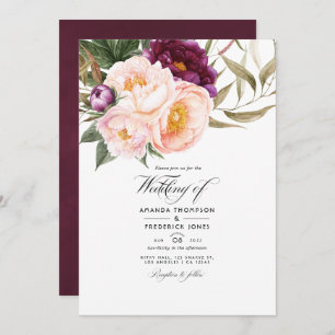 Plum and Peach Floral Wedding Photo Invitation