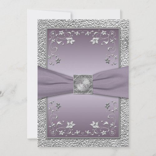 Plum and Pewter Floral Monogrammed Invitation