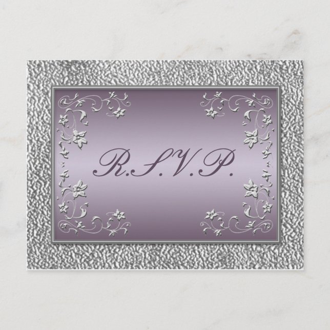 Plum and Pewter Floral RSVP Postcard (Front)