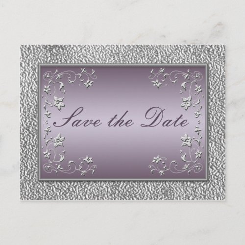 Plum and Pewter Floral Save the Date Postcard