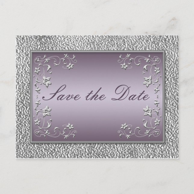 Plum and Pewter Floral Save the Date Postcard (Front)
