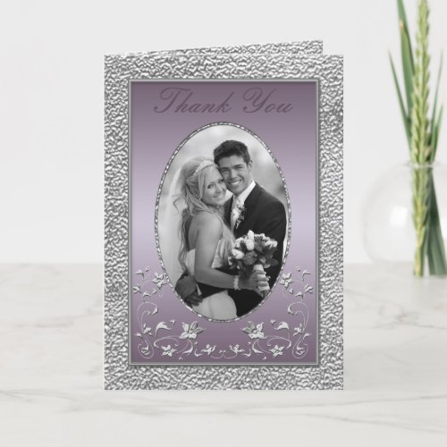 Plum and Pewter Floral Thank You Card with Photo
