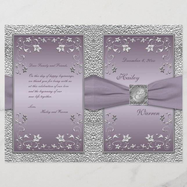 Plum and Pewter Floral Wedding Program (Front)