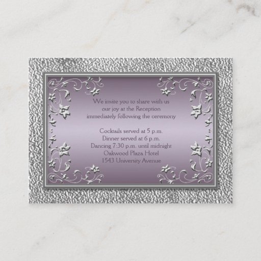 Customizable Plum and Pewter Reception Card Business Card Templates