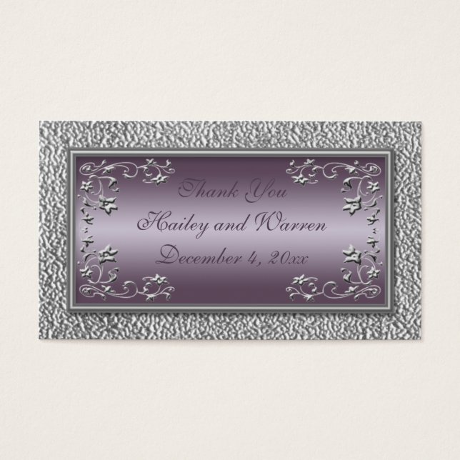 Plum and Pewter Wedding Favor Tags (Front)