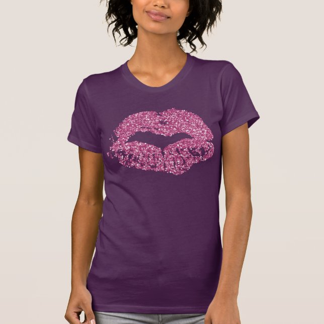 Plum and Pink Glitter Lips Kiss Shirt (Front)