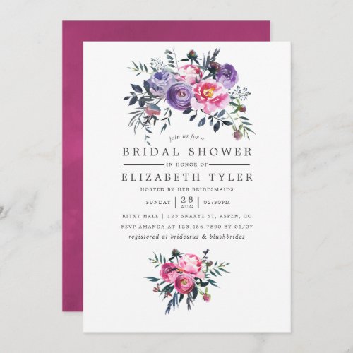 Plum and Pink Watercolor Floral Bridal Shower Invitation