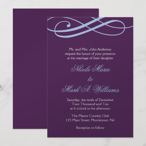 Plum and Powder Blue Swirls Wedding Invitations