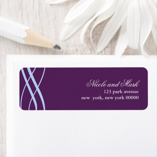 Plum and Powder Blue Wedding Address Return Labels (Insitu)