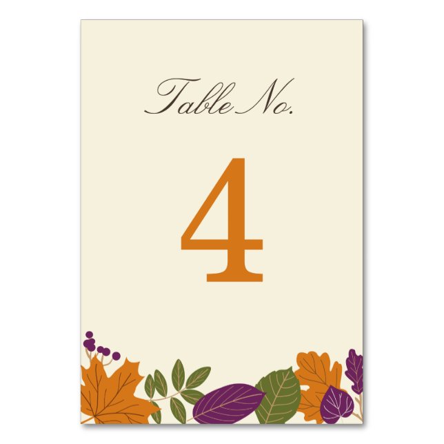 Plum and Pumpkin Fall Table Number Card (Front)