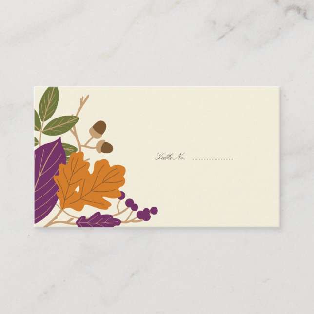 Plum and Pumpkin Fall Wedding Guest Table Cards (Front)