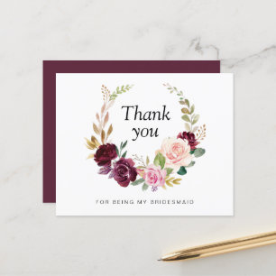 Plum and purple floral Bridesmaid Thank you card