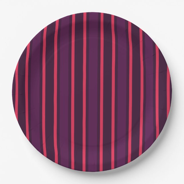 Plum and red candy stripes paper plates (Front)