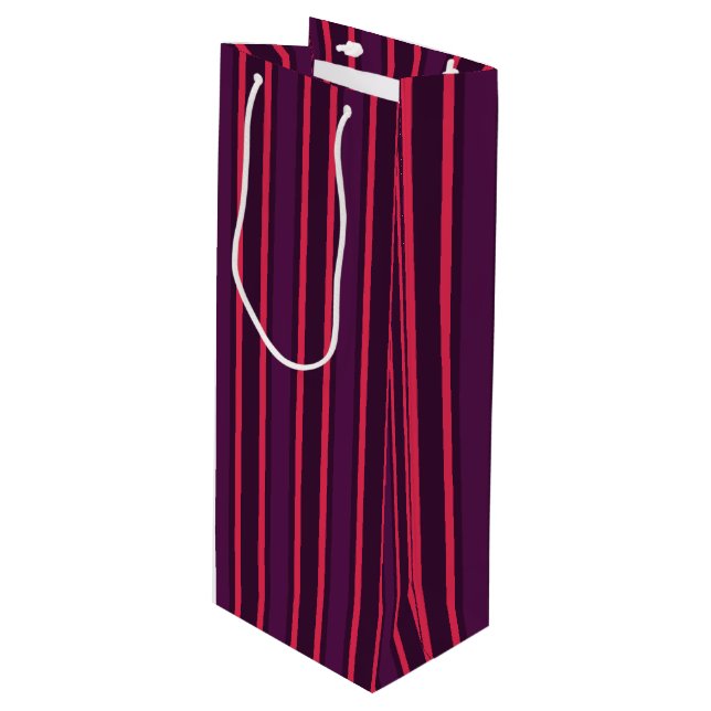 Plum and red candy stripes wine gift bag (Front Angled)