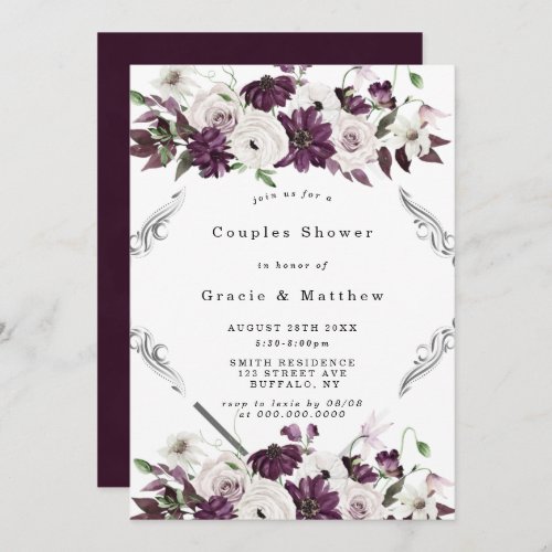 Plum and Silver Geometric Couples Shower Invites